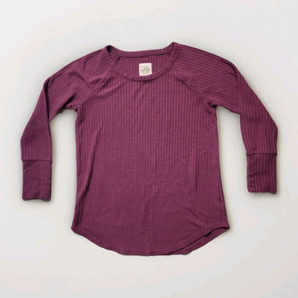 Chasor Purple Waffle Knit Tunic Top Long Sleeve Button Detail Womens L GUC